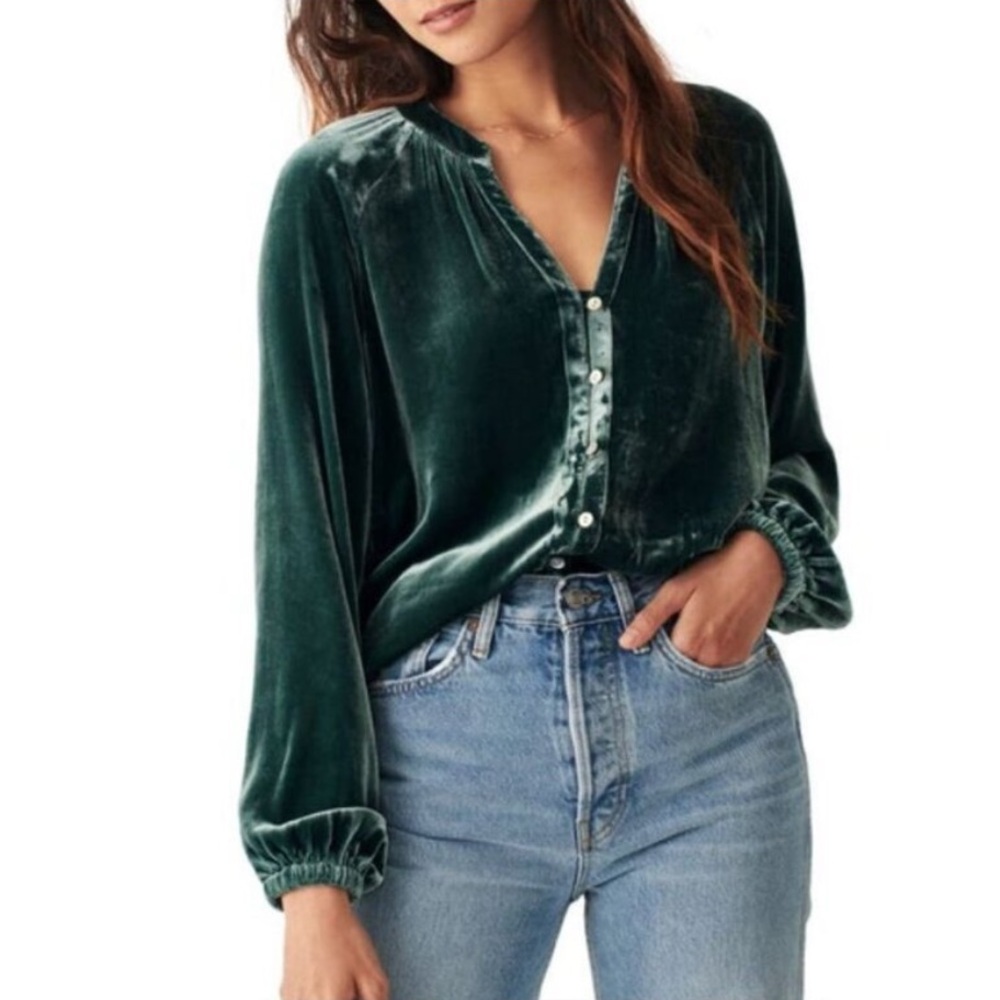 Faherty Naomi Stretch Velvet Button-Up Shirt Green XL X-Large